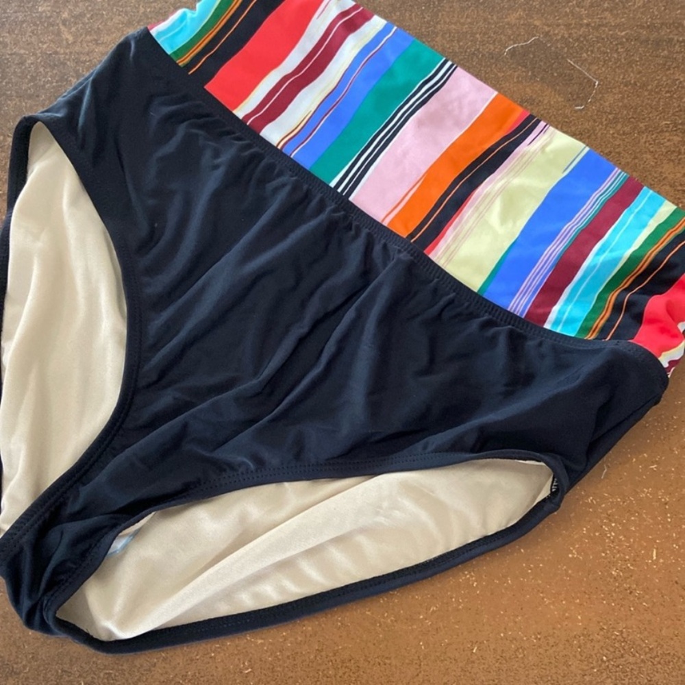 Nwt Striped High-Waisted Bikini Bottom Fold over Brief Swimsuits For All size 18